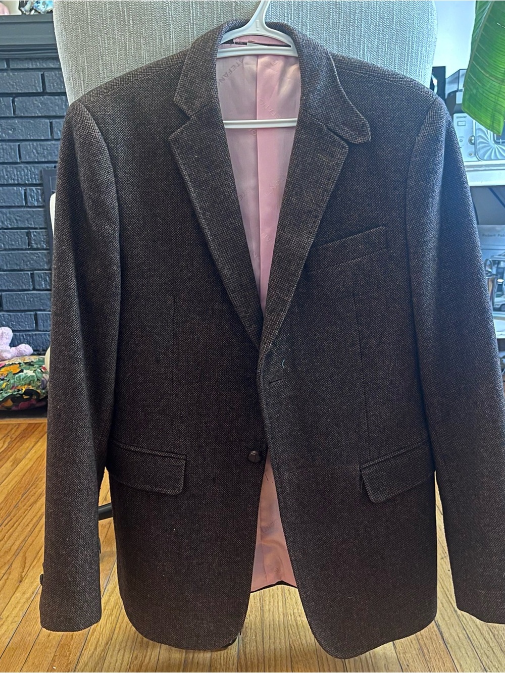 Men's Brown Herringbone Wool/Polyester Blazer
